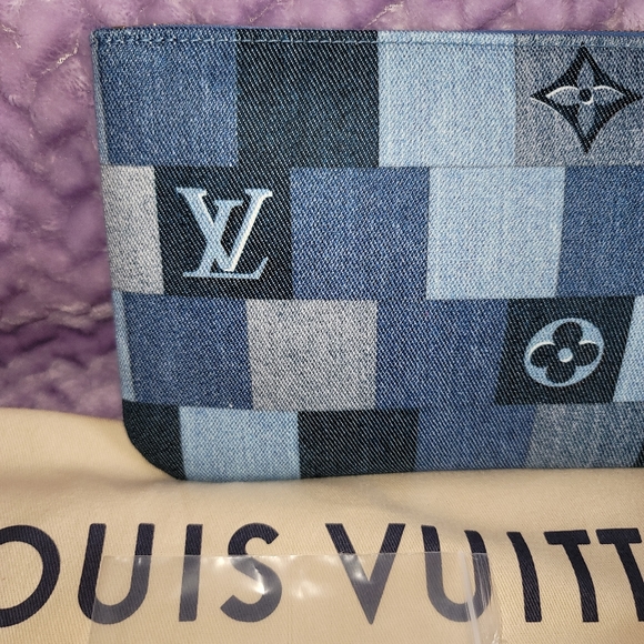 Louis Vuitton Patchwork Denim Wristlet Pouch Giant Monogram Pochette - Picture 5 of 13